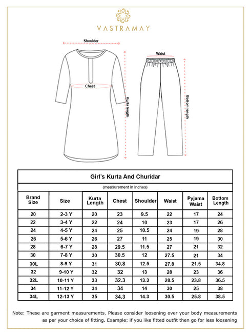 Vastramay Girl's Green Mirror Kurta Pyjama Set